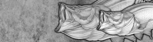 an boat wrap depicting two Barramundi with their large mouths open