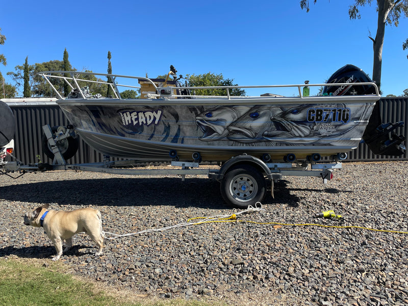Barramundi Boat Wraps with Blue features