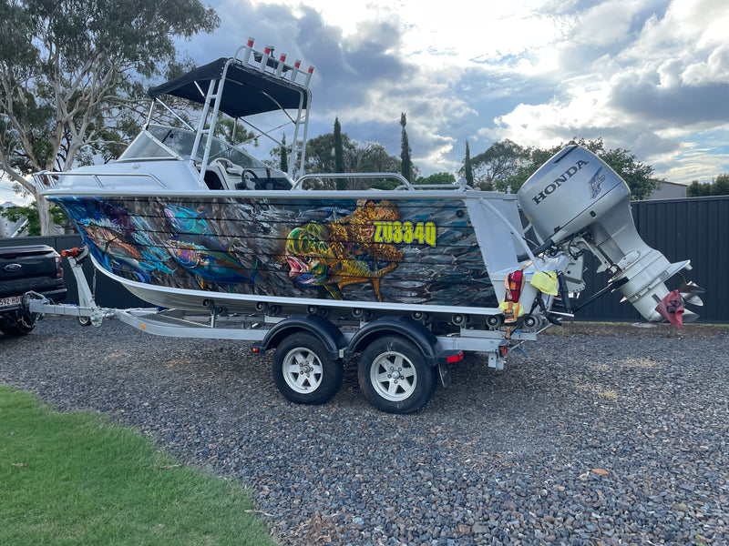 Full Colour Boat Wrap featuring a Mahi Mahi