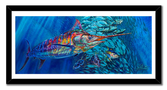 Jason Mathias - Blue Mirage, Marlin Canvas print, Measures 1200mm x 507mm plus outside white border