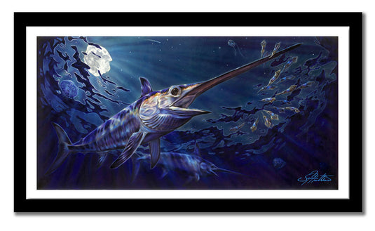Jason Mathias - Prince Of Darkness Swordfish Canvas Print, measures 1200mm x 600mm plus outside white border