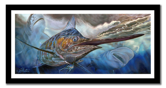 Jason Mathias - Running The Gauntlet, Marlin canvas print, Measures 1200mm x 507mm plus outside white border