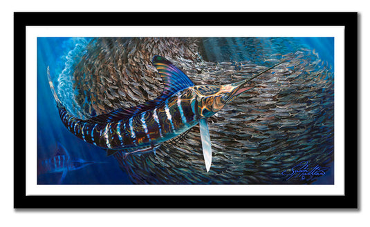 Jason Mathias - Striped Marlin Measures 1200mm x 598mm plus outside white border