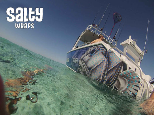 Salty Wraps coral trout boat wrap on the water